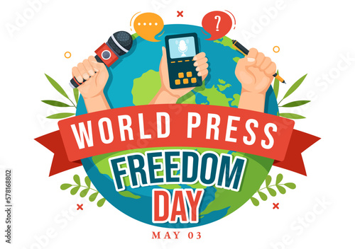 World Press Freedom Day on May 3 Illustration with Hands Holding News Microphones for Web Banner or Landing Page in Flat Cartoon Hand Drawn Templates