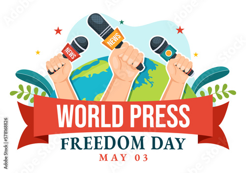 World Press Freedom Day on May 3 Illustration with Hands Holding News Microphones for Web Banner or Landing Page in Flat Cartoon Hand Drawn Templates