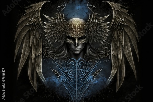 Illustration of the Angel of Death Wearing a Winged Helmet Generative AI