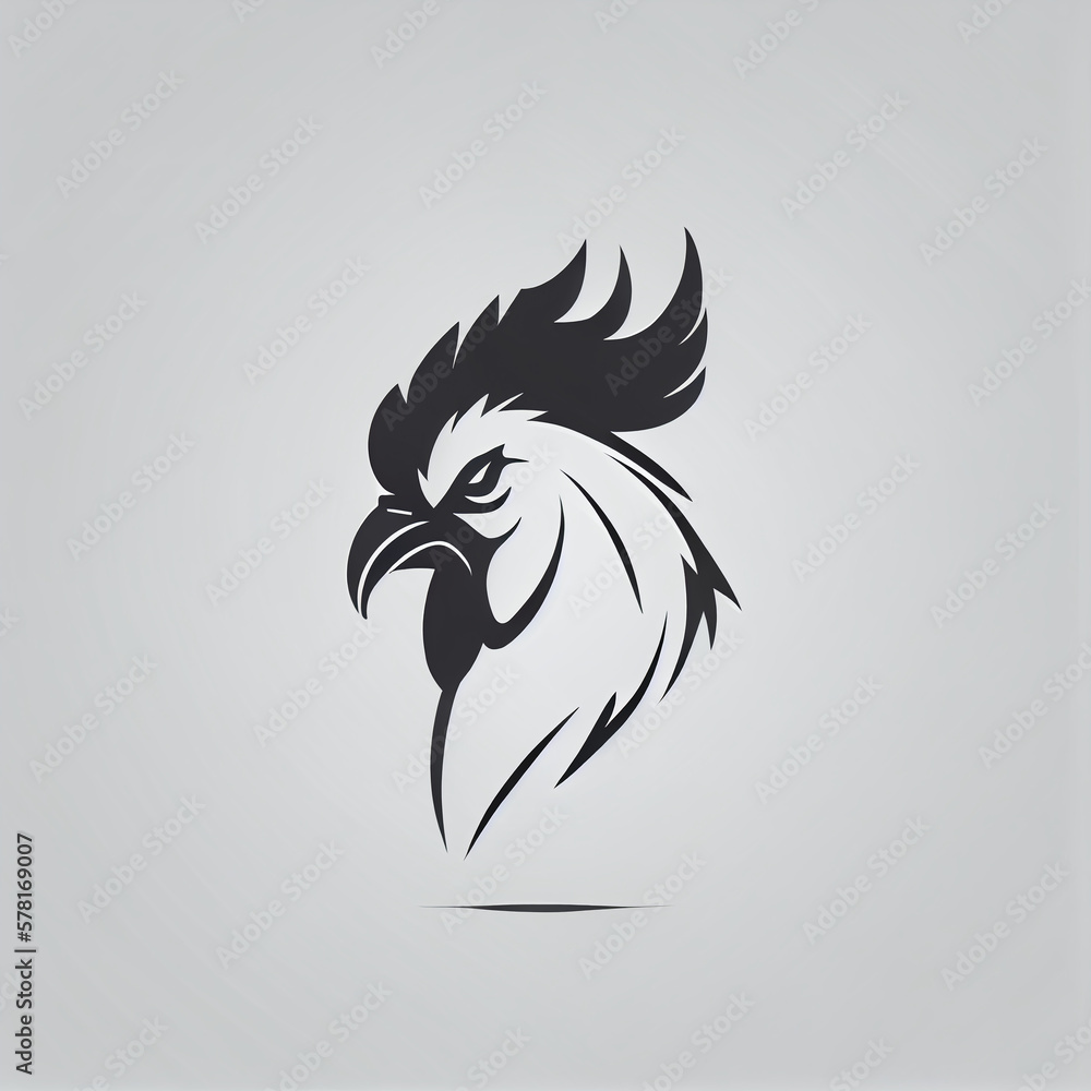 Fototapeta premium Black and white logo of a rooster's head, Generative Ai