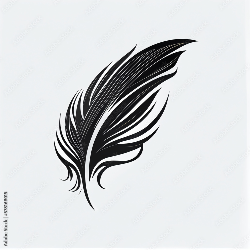 A black feather on a white background, Generative Ai A black feather on a white background, Generative Ai