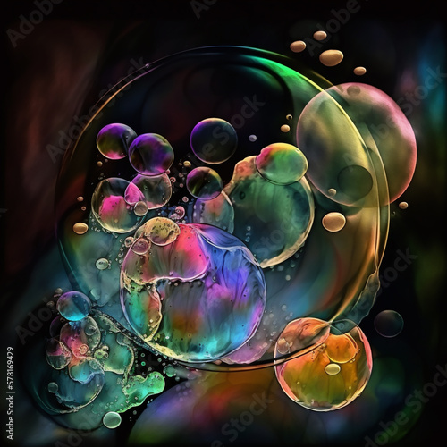 Abstract art background with colourful bubbles and splashes as alcohol ink. AI generated.
