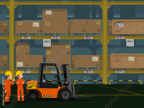 Industrial workers are working in the warehouse