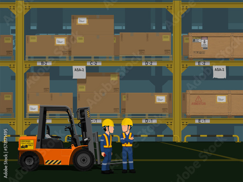 Industrial workers are working in the warehouse