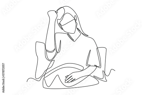 Single one line drawing female patient show enthusiasm for recovery. World health day concept. Continuous line draw design graphic vector illustration.