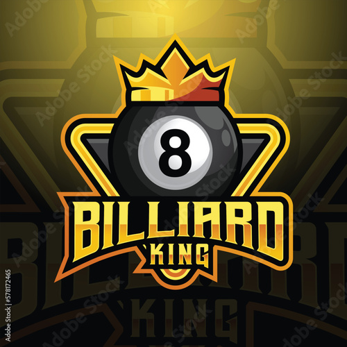 Modern vector gradient royal majestic billiard king sports logo design icon template. Vector illustration for brand, club, tournament, championship. Isolated on white background