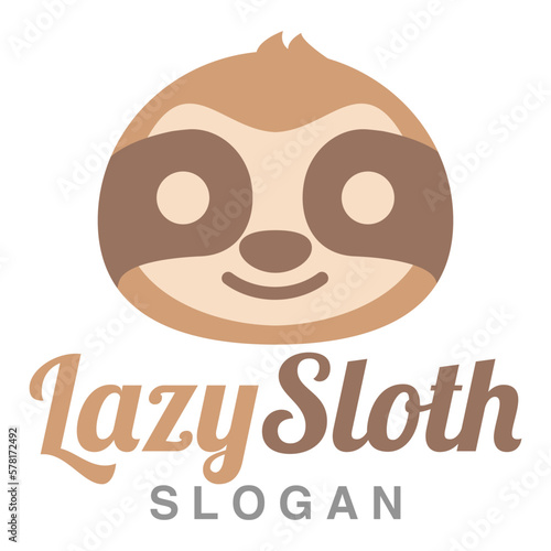 Modern vector flat design simple minimalist logo template of cute sloth cartoon head vector for brand, emblem, label, badge. Isolated on white background.