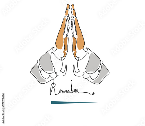 Continuous line drawing of palms apologizing islamic. Single line art of ramadan kareem and ied mubarak concept. Vector illustration