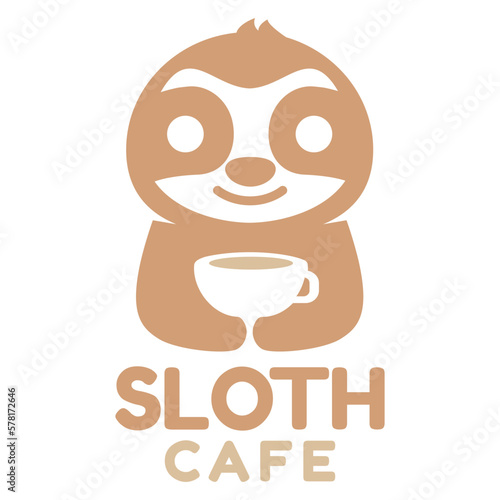 Modern mascot flat design simple minimalist cute sloth Cafe logo icon design template vector with modern illustration concept style for cafe, coffee shop, restaurant, badge, emblem and label