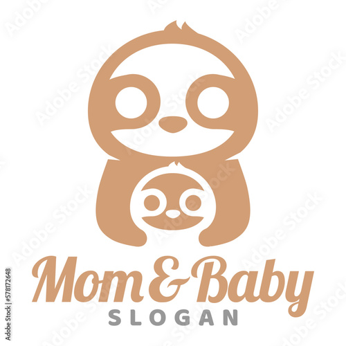 Modern mascot flat design simple minimalist cute sloth mom dad parents logo icon design template vector with modern illustration concept style for brand, emblem, label, badge, zoo
