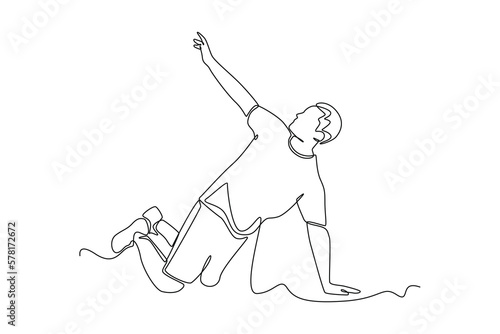 Single one line drawing Man doing push up. Fitness activity concept. Continuous line draw design graphic vector illustration.