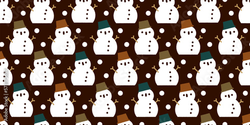 Snowman illustration background. Seamless pattern. Vector. 雪だるまのイラストパターン