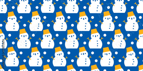 Fototapeta Naklejka Na Ścianę i Meble -  Snowman illustration background. Seamless pattern. Vector. 雪だるまのイラストパターン