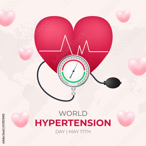World hypertension day May 17th with heart rate and tension meter illustration