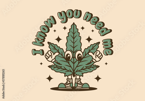 Mascot character design of standing cannabis leaf