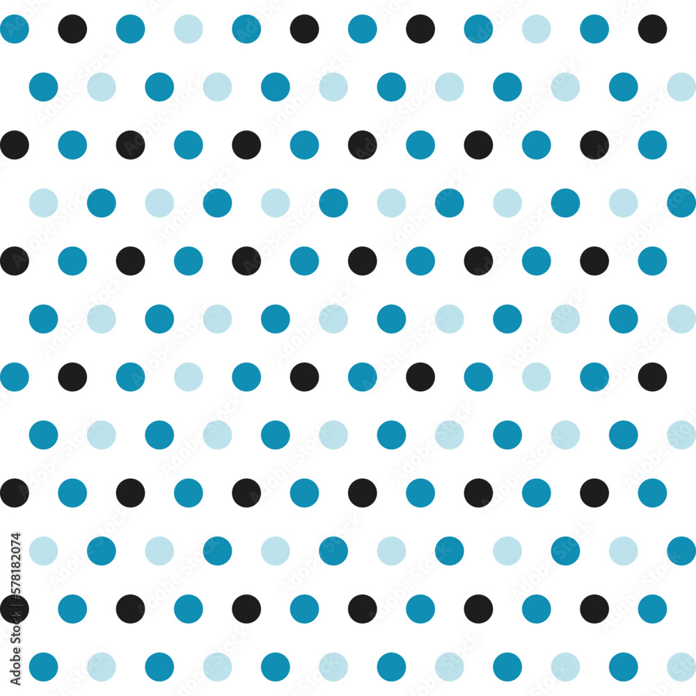 Stylish seamless pattern in blue and black polka dots on a white background for printing and design.
