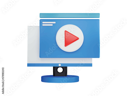 Monitor with video player or media player icon 3d rendering vector illustration photo