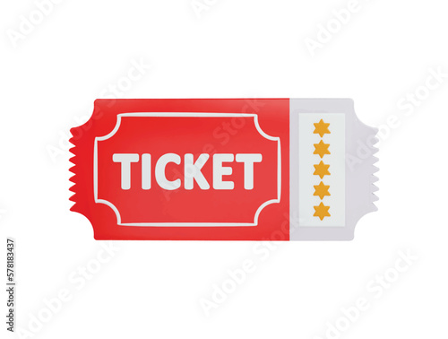 Ticket with five stars icon 3d rendering vector illustration