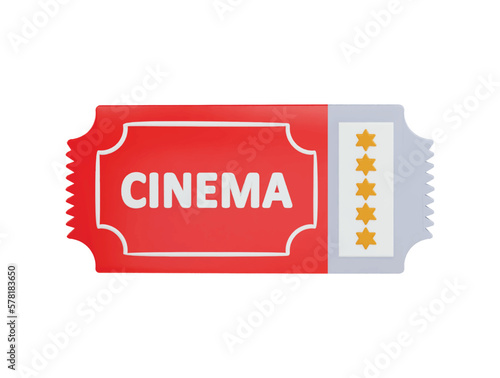 Cinema ticket with stars icon 3d rendering vector illustration