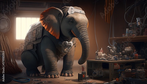 brave elephant engineer digital art illustration, Generative AI © Artcuboy