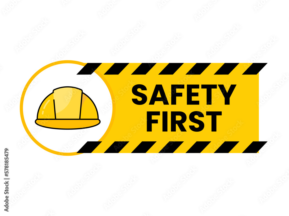 safety first sticker with hard hat concept illustration flat design