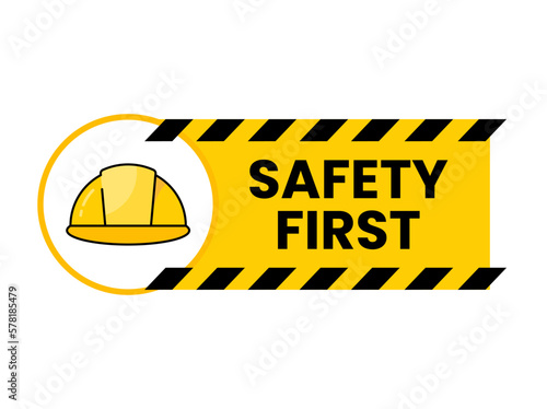 safety first sticker with hard hat concept illustration flat design vector icon