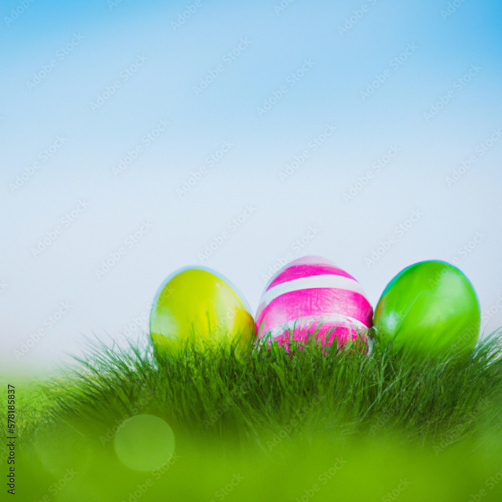 Beautiful colorful Easter eggs in a grassy field, close up portrait Beautiful colorful Easter eggs in a grassy field, close up portrait