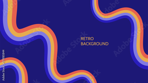 Retro abstract background. Colourful linear wavy wallpaper. Vintage curved stripes and lines backdrop in 60s or 70s style. Vector