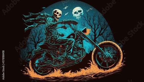 skeleton riding a motorbike. made with generative Ai photo