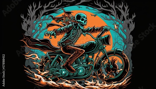 skeleton riding a motorbike. made with generative Ai