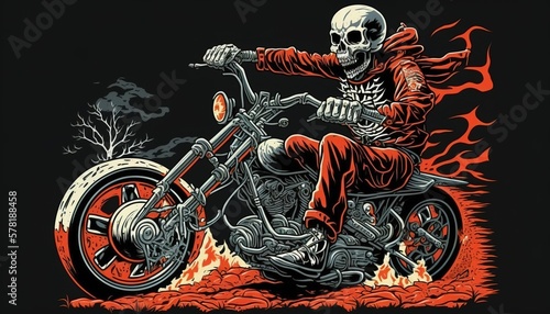 skeleton riding a motorbike. made with generative Ai photo