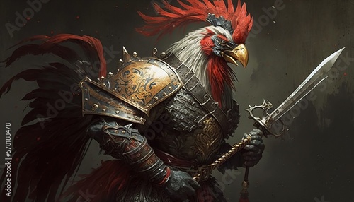  chicken knight with a sword. made with generative Ai