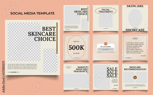 social media template banner beauty care cosmetic and spa sale promotion. fully editable instagram and facebook square post frame puzzle organic sale poster