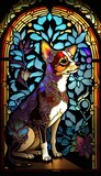 Artistic Beautiful Desginer Handcrafted Stained Glass Artwork of a Chihuahua Animal in Art Nouveau Style with Vibrant and Bright Colors, Illuminated from Behind (generative AI)