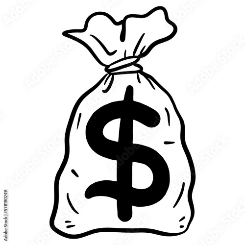 Doodle sketch style of money bag vector illustration for concept design.