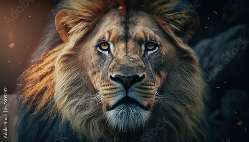 Close portrait of a lion - Illustration - AI technology