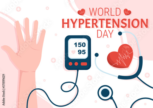 World Hypertension Day on May 17th Illustration with High Blood Pressure and Red Love Image in Flat Cartoon Hand Drawn for Landing Page Templates