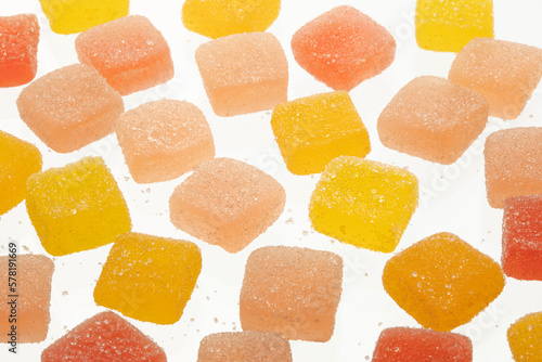 Close view of fruit jelly pieces