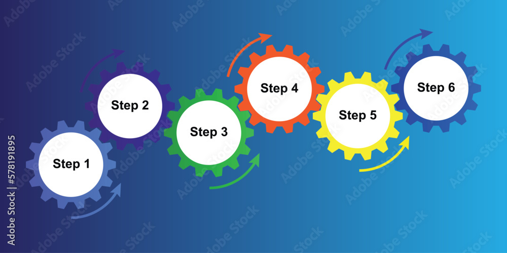 Colorful gears infographics illustration with blue gradation background. Cogs transmission connecting mechanical, engineering progress business presentation, Cog wheel connection banner flat design. Colorful gears infographics illustration with blue gradation background. Cogs transmission connecting mechanical, engineering progress business presentation, Cog wheel connection banner flat design.