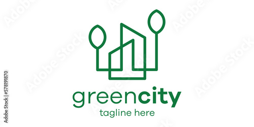 logo design building city and leaf simple icon vector illustration