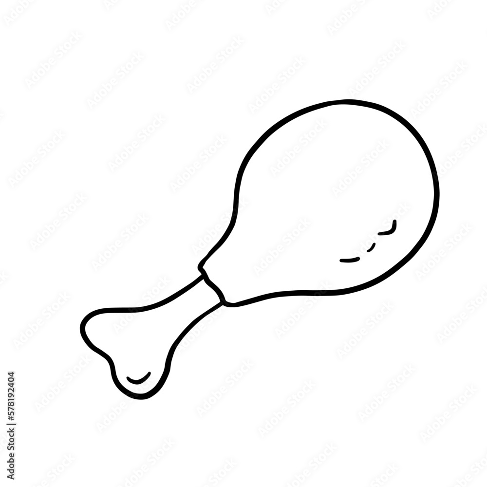Obraz premium Fried chicken leg. Outline doodle illustration fast food