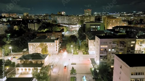 Saratov, Russia. Oktyabrskaya street. Panorama of the night city, Aerial View photo