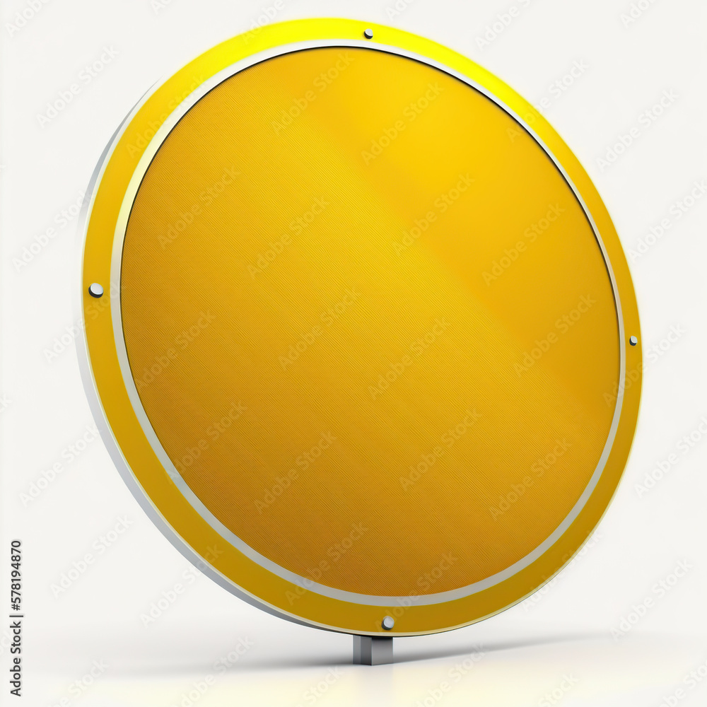 metal sign isolated yellow color circular empty white