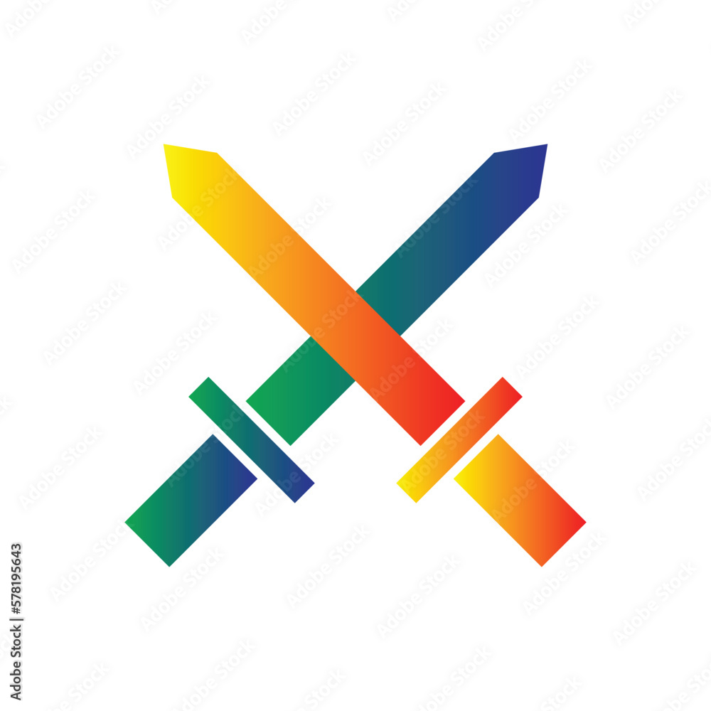 Vetor de set of crossed sword weapon logo, icon, isolated on white