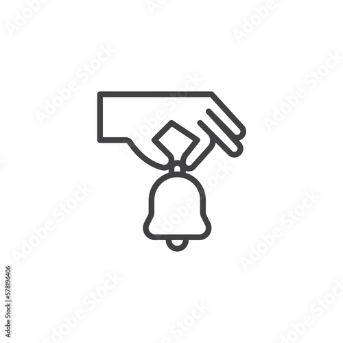 Hand holding bell line icon