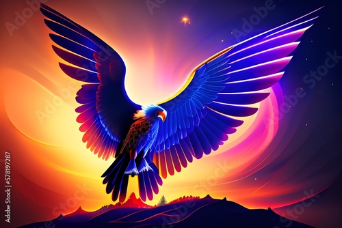 Aguila imperial azul aterrizando en su reyn. wallpaper. Fondo de pantalla photo