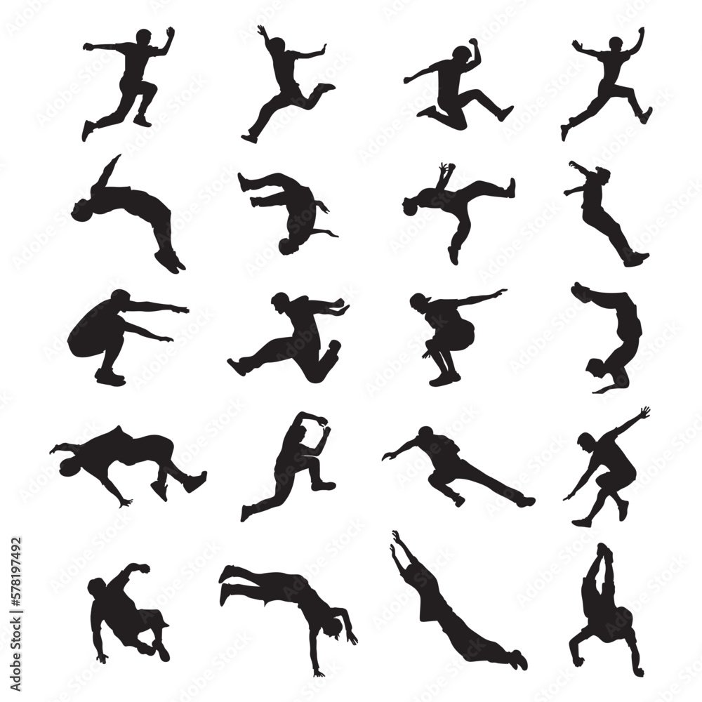 Set parkour silhouette vector illustration. Set parkour silhouette vector illustration.