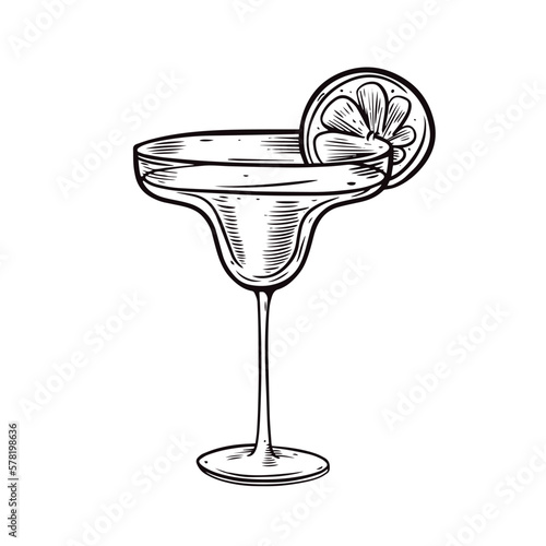 Martini or daiquiri cocktail hand drawn black color outline style.