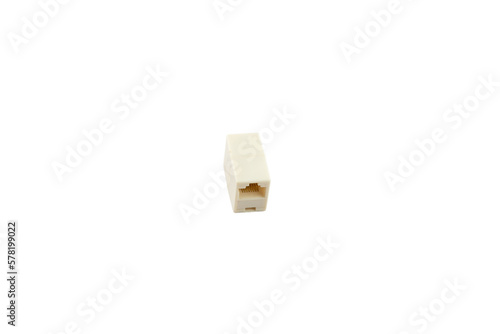 RJ11 coupler or extension plug isolated on white background photo