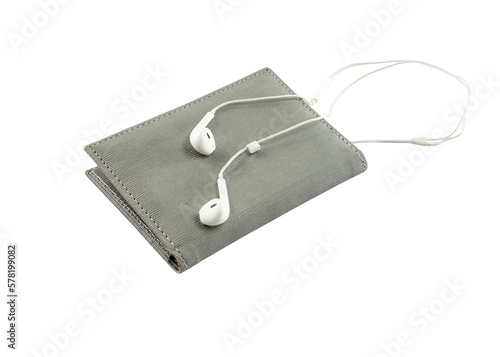 Audio book concept with copy space on white isolated background